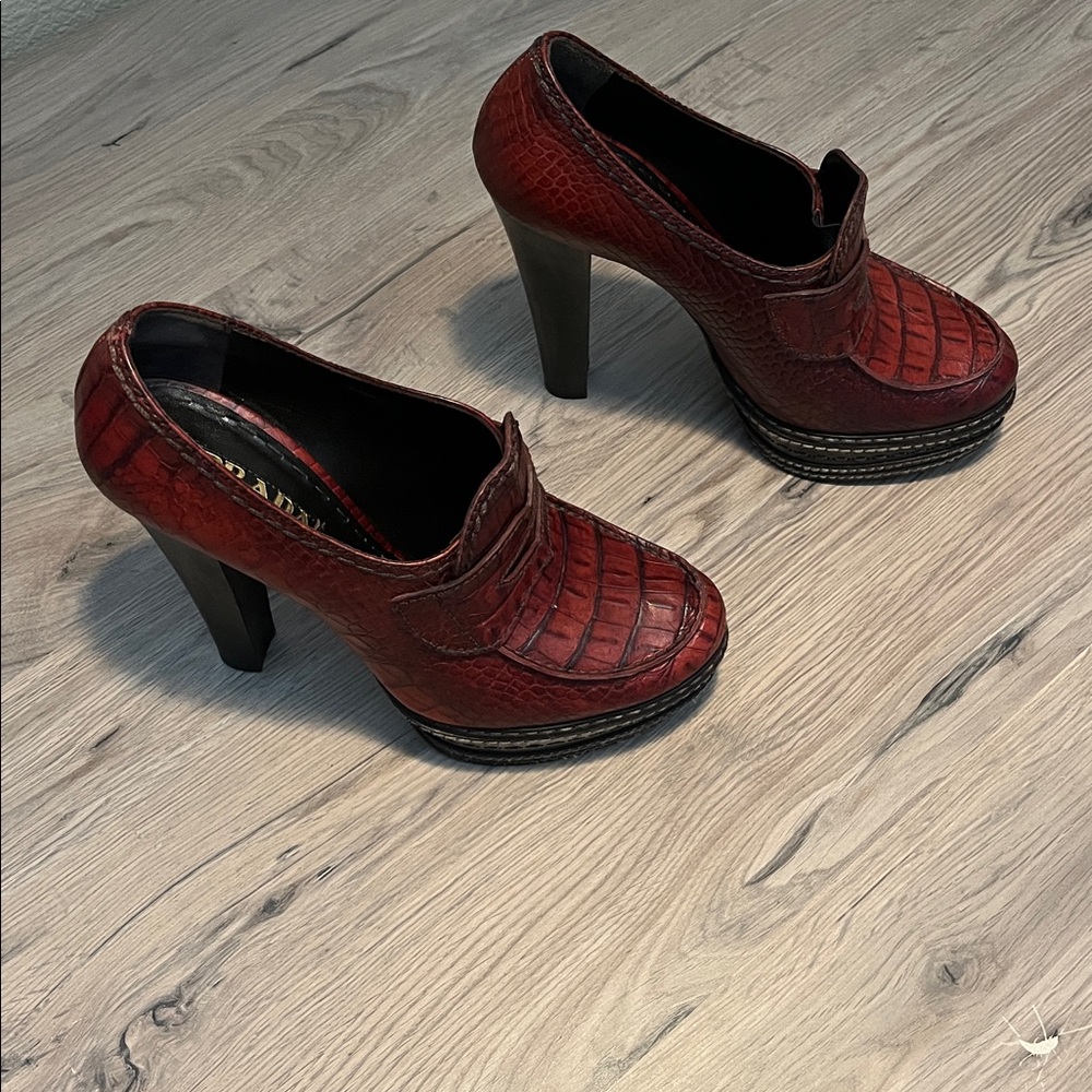 Prada Red Croc-Embossed Heels